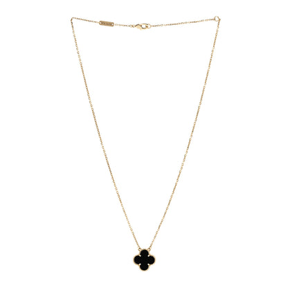 Van Cleef & Arpels 18K Yellow Gold Black Onyx Vintage Alhambra Pendant Necklace 3 of 7