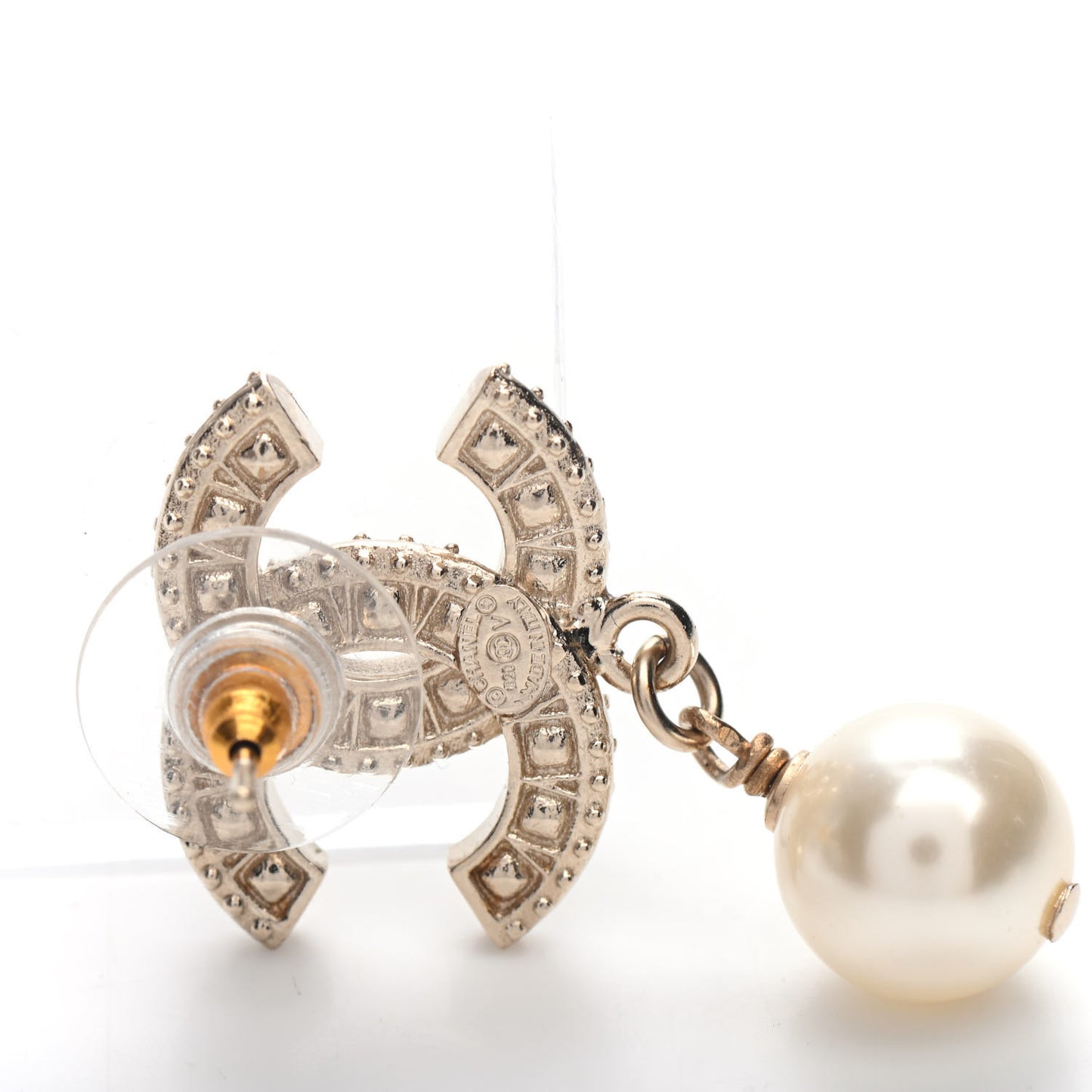 Crystal Pearl CC Drop Earrings Gold