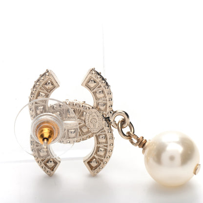 Chanel Crystal Pearl CC Drop Earrings Gold 4 of 5