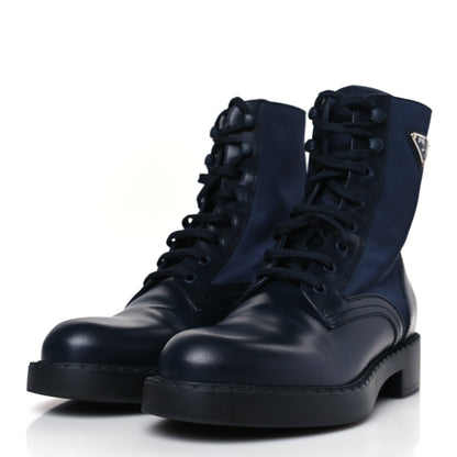 Prada Spazzolato Re-Nylon Metal Triangle Logo Womens 50mm Combat Boots 39.5 Bleu 3 of 7