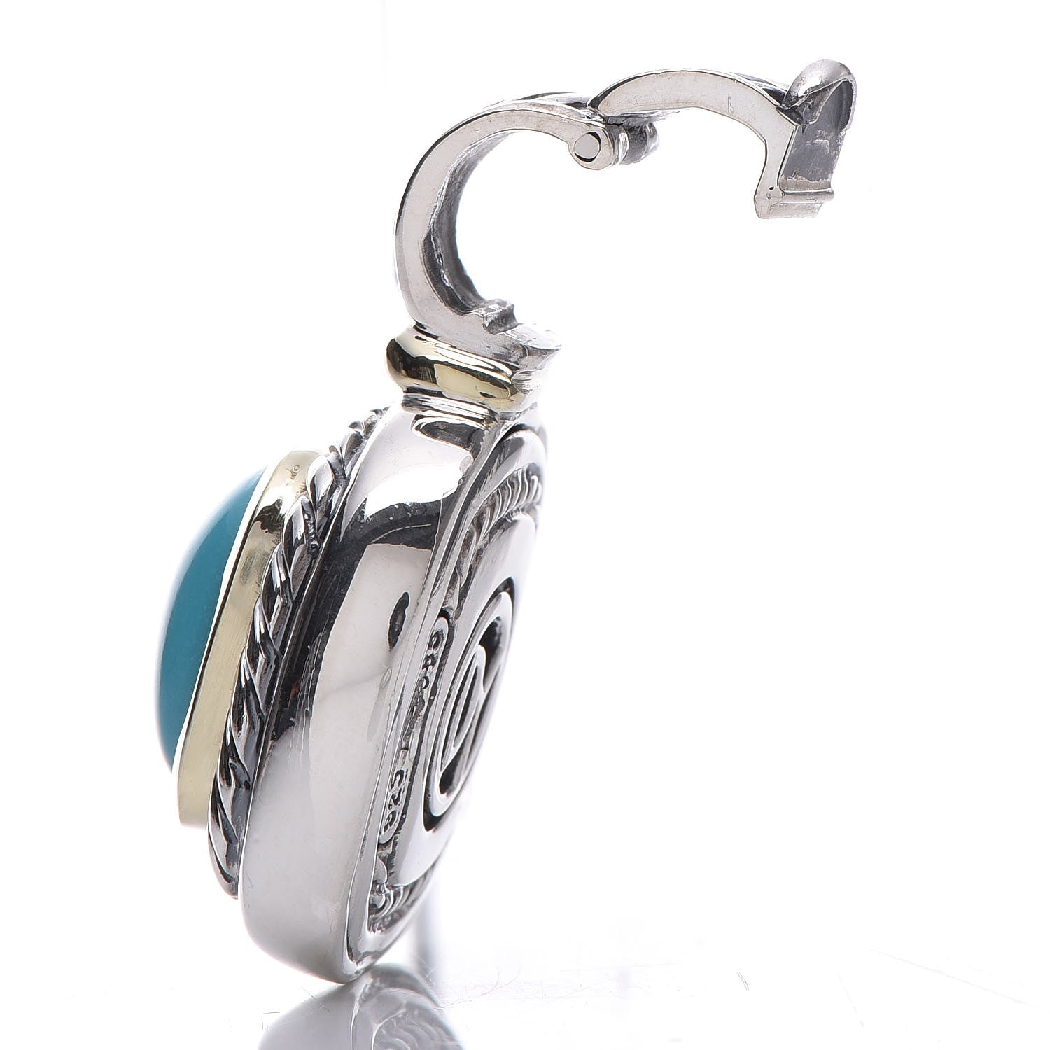 David Yurman Sterling Silver 14K Yellow Gold Turquoise 10mm Albion Enhancer Pendant 4 of 4