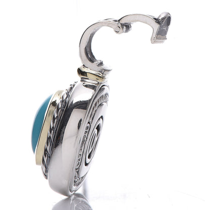 David Yurman Sterling Silver 14K Yellow Gold Turquoise 10mm Albion Enhancer Pendant 4 of 4