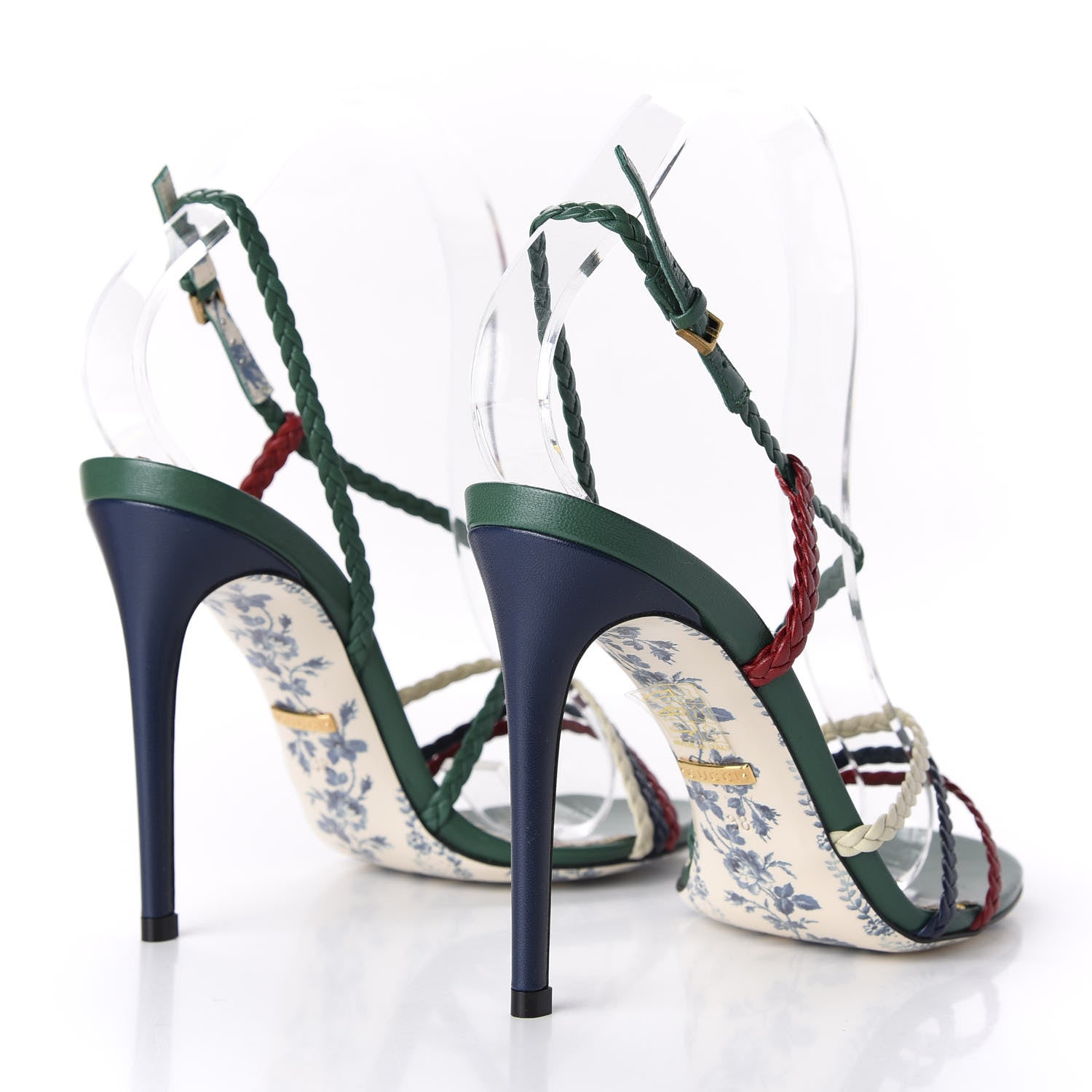 Gucci Malaga Kid Braided Haines High Heel Sandals 38 Emerald 4 of 9