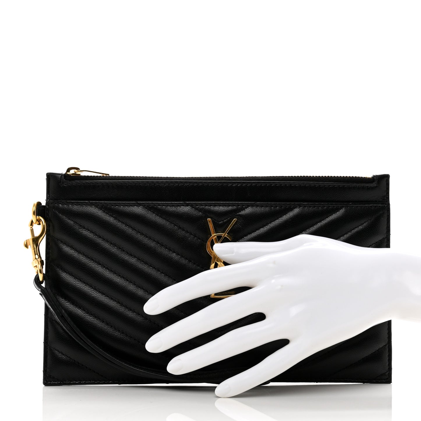 Lambskin Chevron Monogram Large Bill Pouch Black