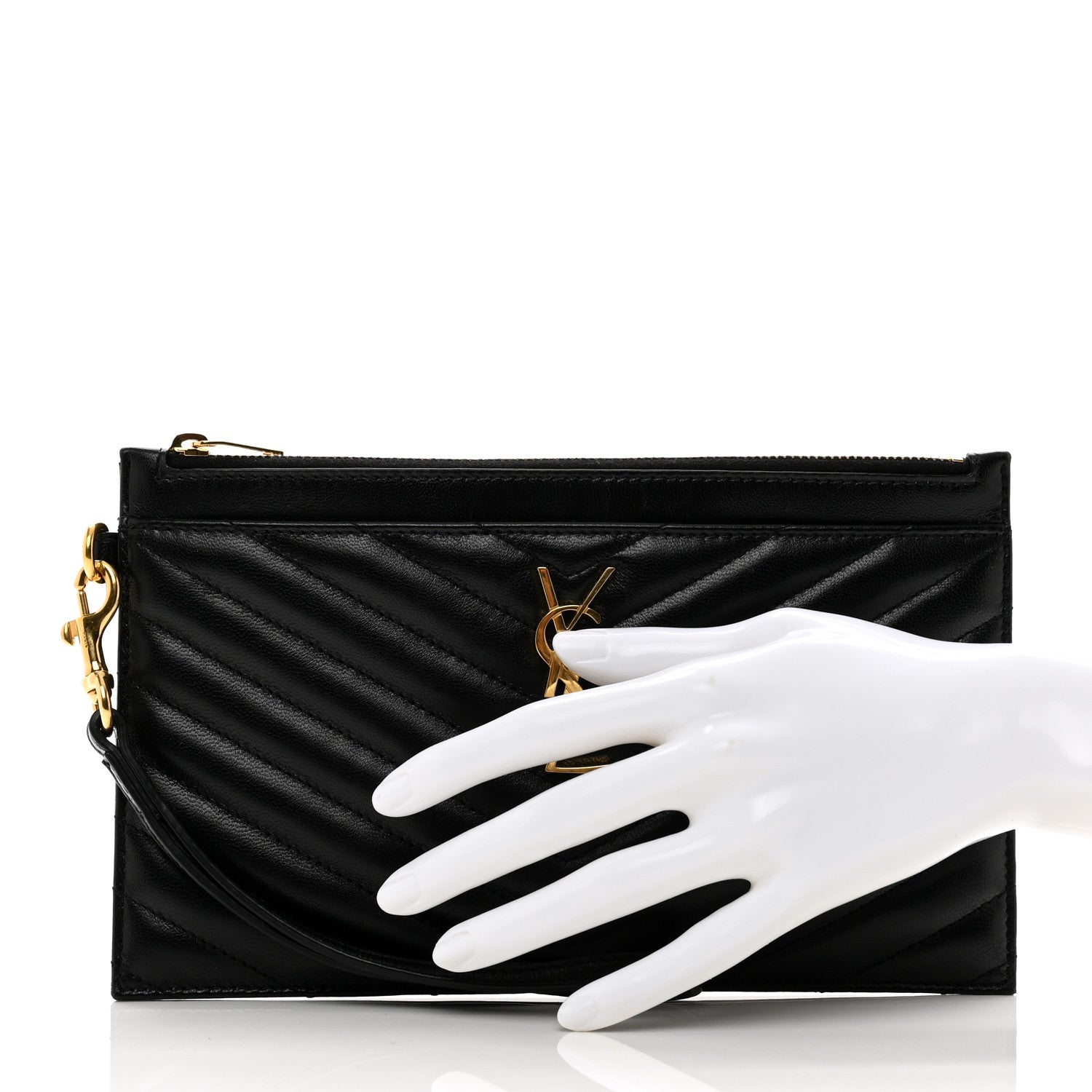 Saint Laurent Lambskin Chevron Monogram Large Bill Pouch Black 2 of 9