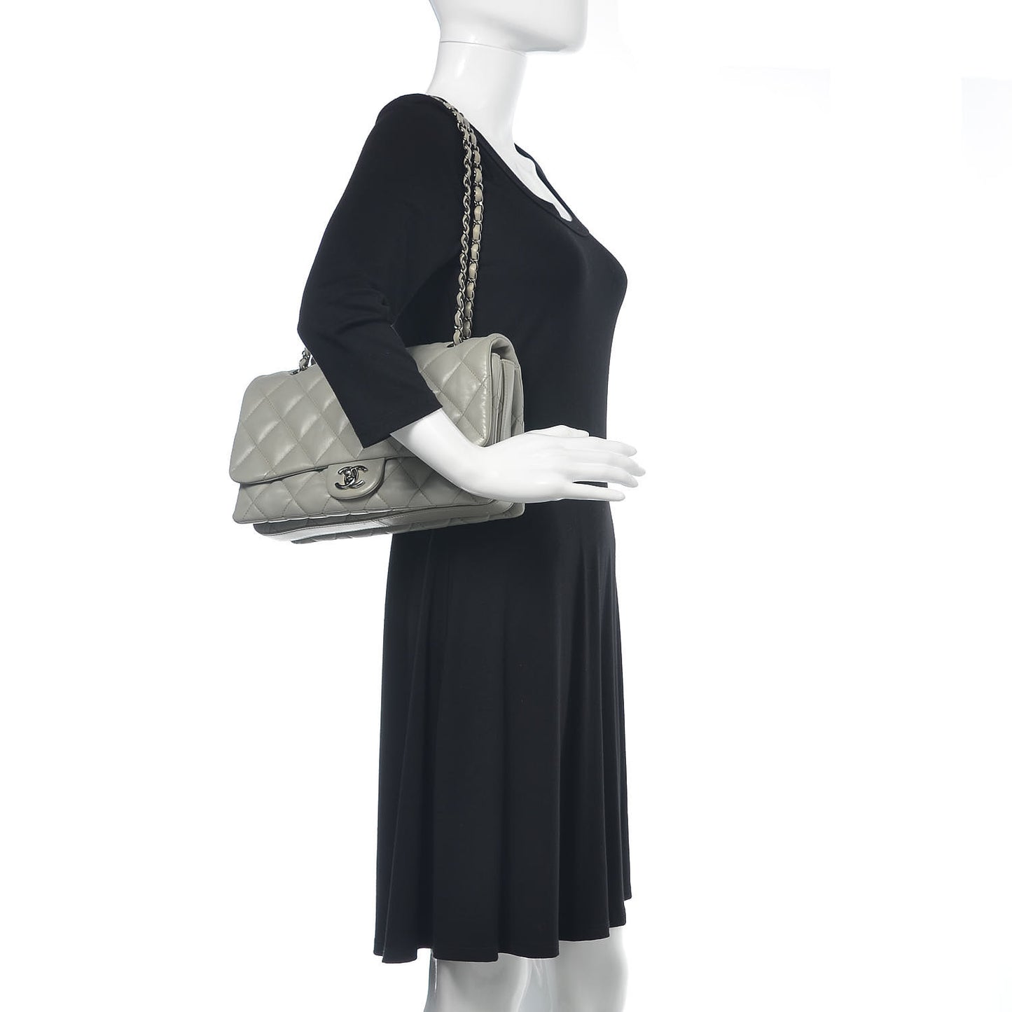 Lambskin Quilted Large 3 Flap Bag Grey