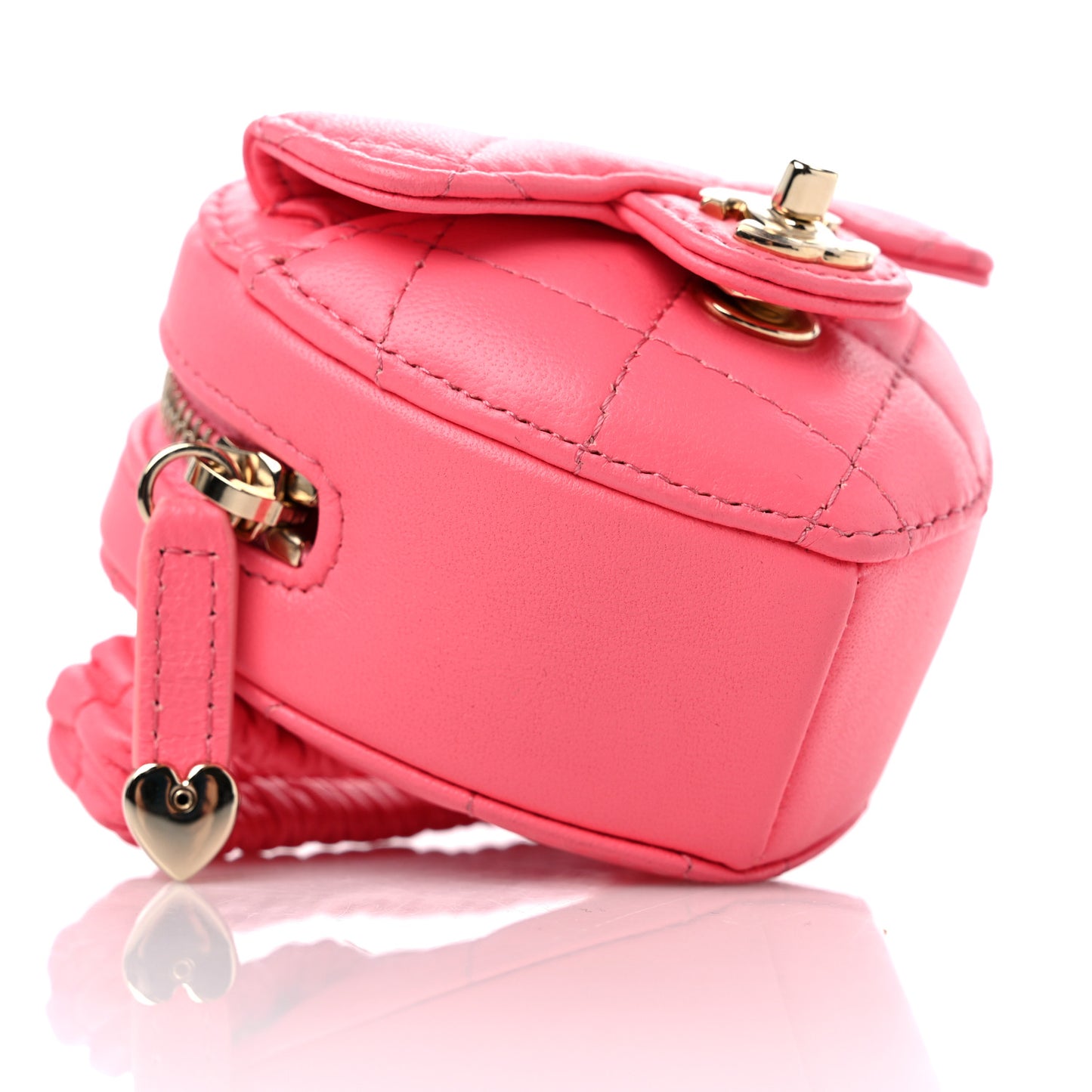 Lambskin Quilted CC In Love Heart Zipped Arm Coin Purse Pink
