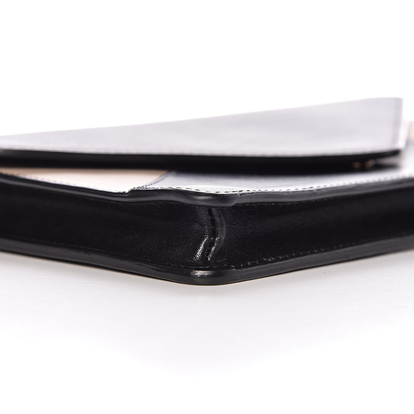 Calfskin Patchwork Chain Wallet Black Beige