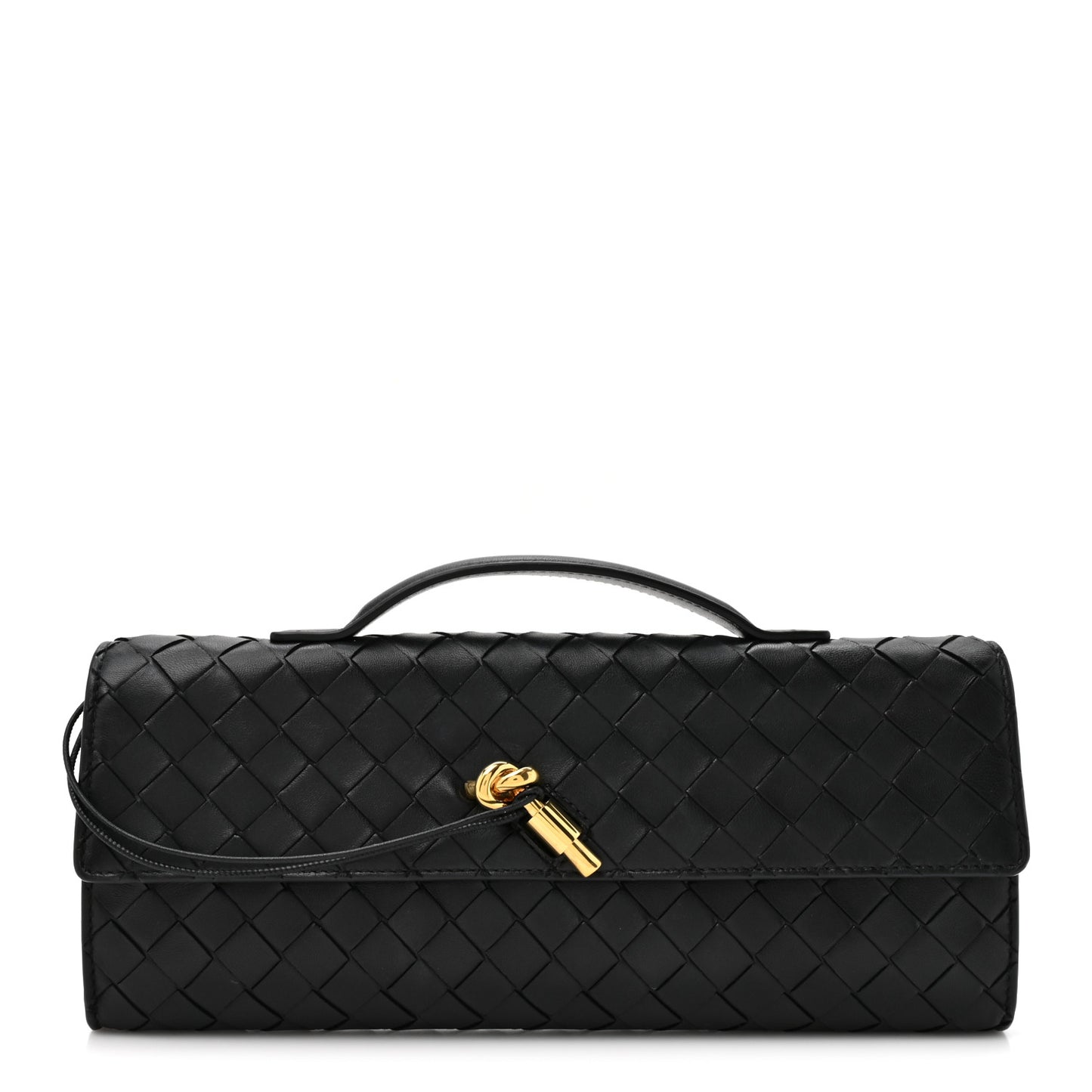 Nappa Intrecciato Long Andiamo Top Handle Clutch Black