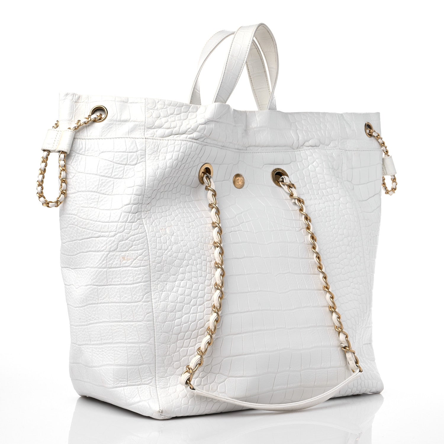 Chanel Calfskin Crocodile Embossed Cocodile Shopping Tote White 3 of 17