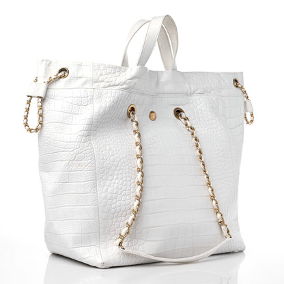 Chanel Calfskin Crocodile Embossed Cocodile Shopping Tote White 3 of 17