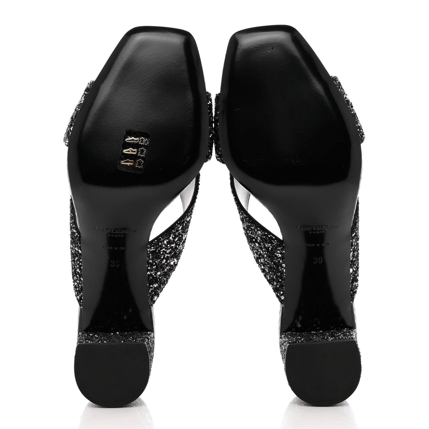 Saint Laurent Glitter LouLou 70 Mule Sandals 39 Black Gold 5 of 9