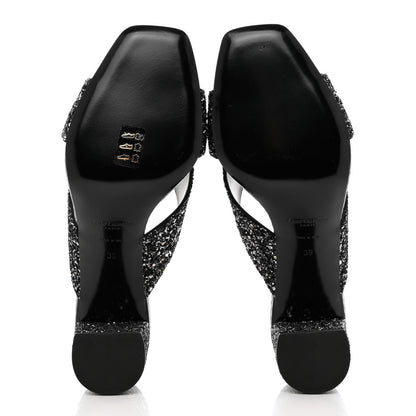 Saint Laurent Glitter LouLou 70 Mule Sandals 39 Black Gold 5 of 9