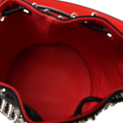 Christian Louboutin Silk Satin Calfskin Marie Jane Loubirun Studded Bucket Black Silver 5 of 7