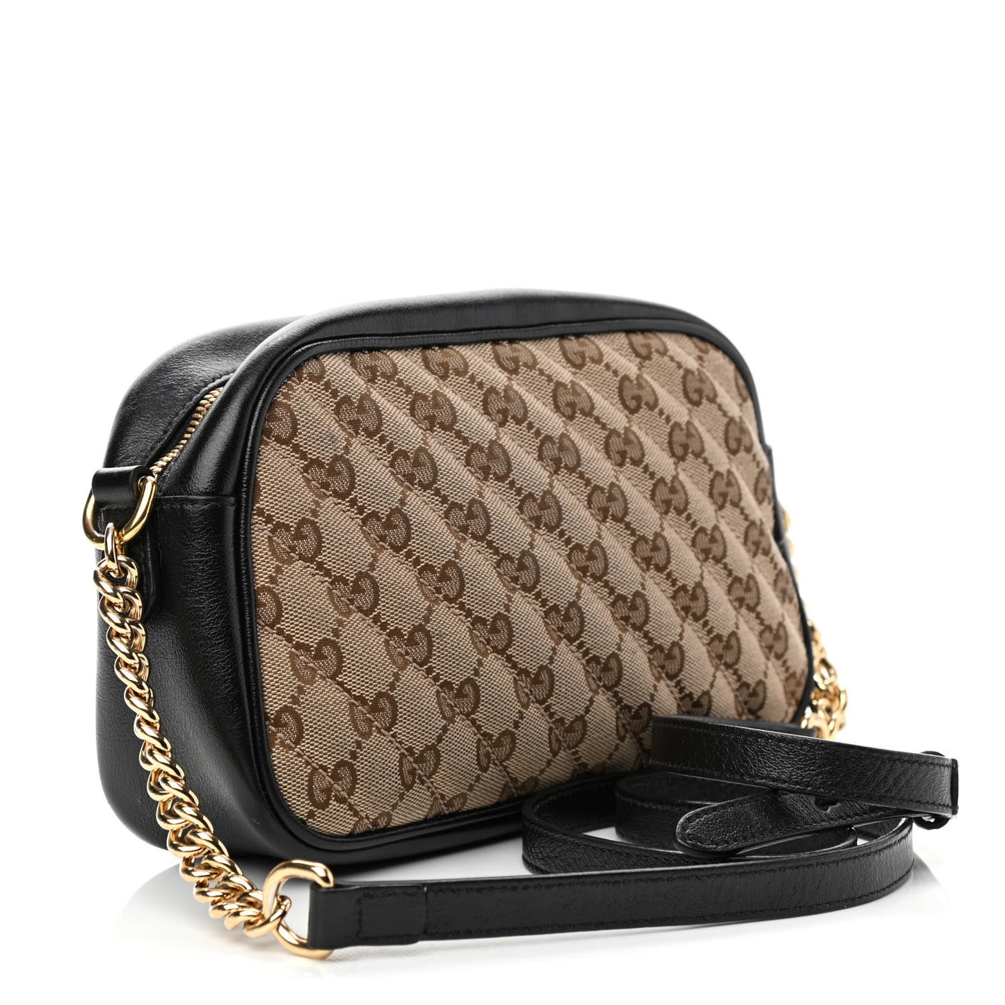 Monogram Matelasse Diagonal Small GG Marmont Chain Shoulder Bag Beige Black