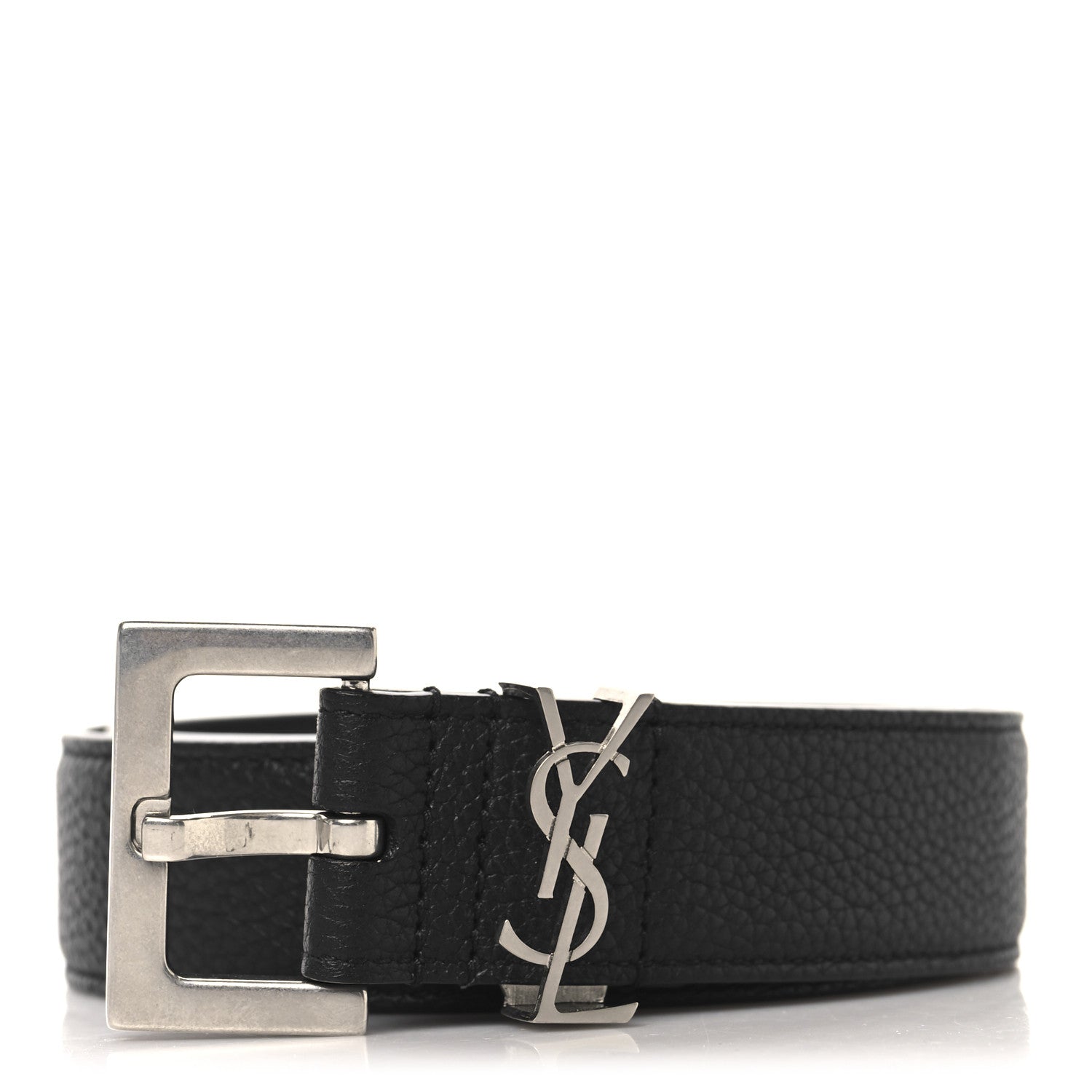 Saint Laurent Grained Calfskin Monogram Cassandre Square Buckle Belt 70 28 Black 1 of 6