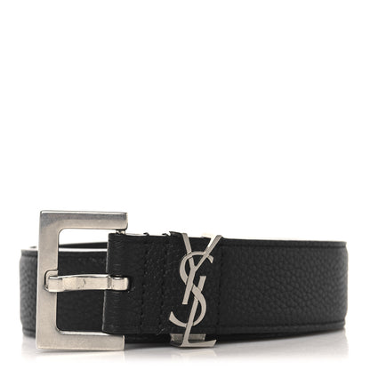 Saint Laurent Grained Calfskin Monogram Cassandre Square Buckle Belt 70 28 Black 1 of 6