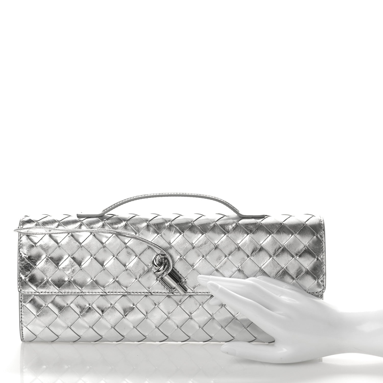 Bottega Veneta Metallic Nappa Intrecciato Long Andiamo Top Handle Silver 2 of 8