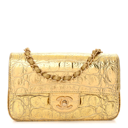 Chanel Metallic Calfskin Crocodile Embossed Cocodile Rectangular Mini Flap Gold 1 of 13