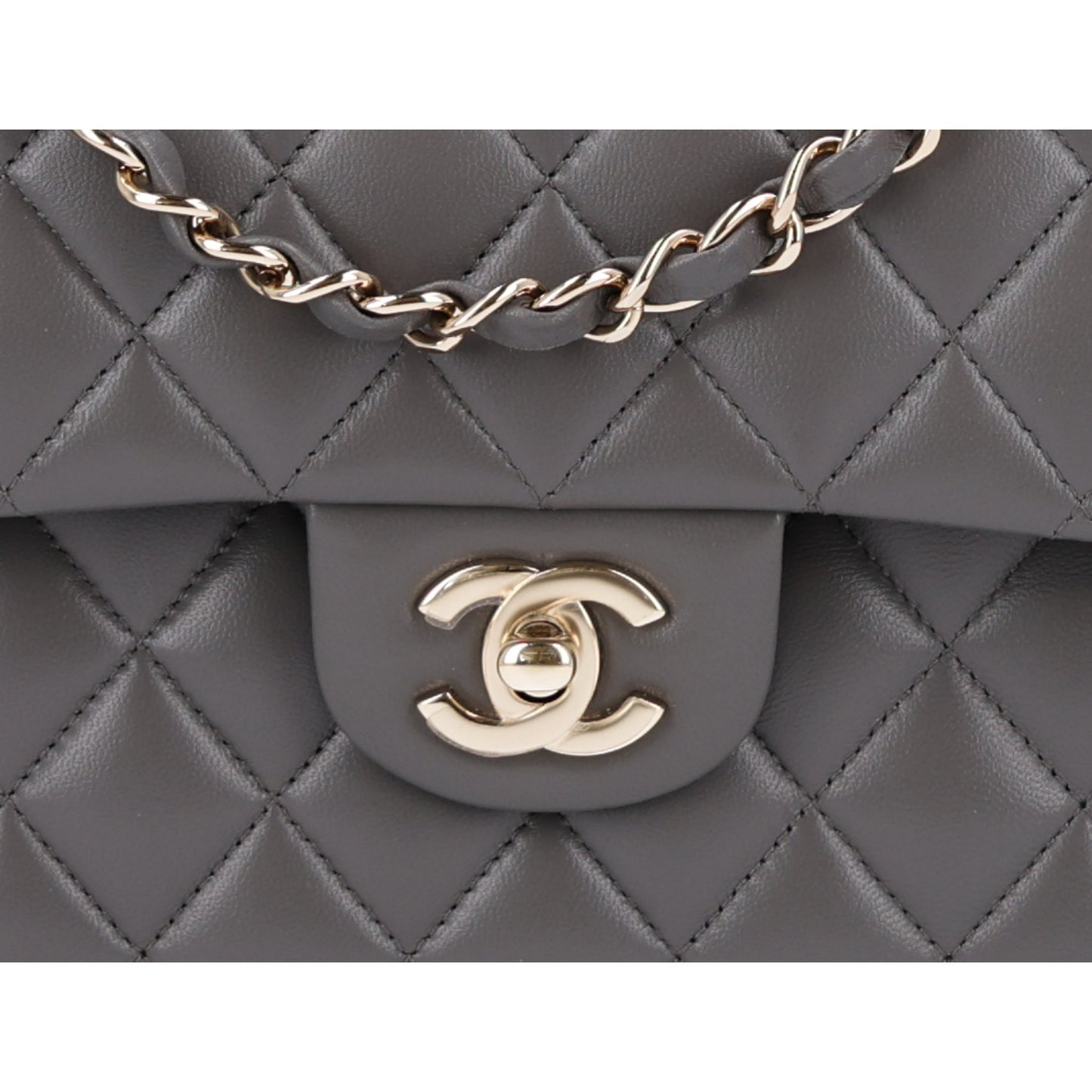 Lambskin Quilted Small Double Flap Grey
