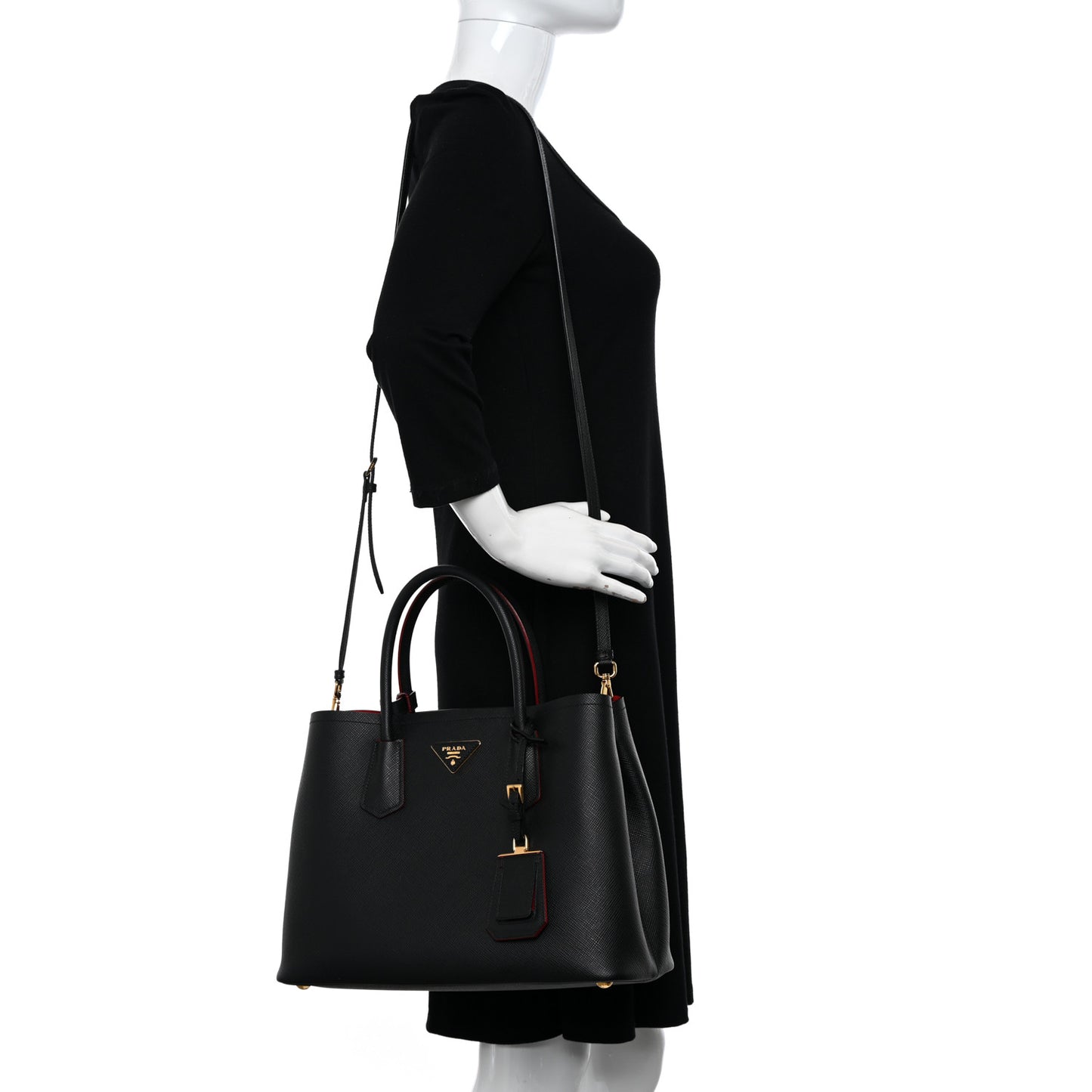 Saffiano Cuir Medium Double Bag Black Fuoco
