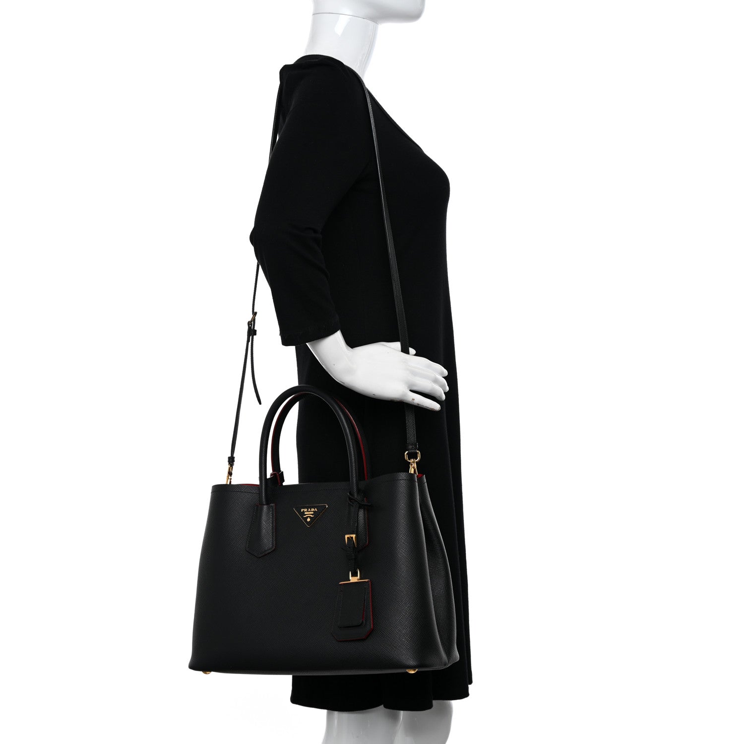 Prada Saffiano Cuir Medium Double Bag Black Fuoco 3 of 9