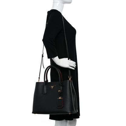 Prada Saffiano Cuir Medium Double Bag Black Fuoco 3 of 9
