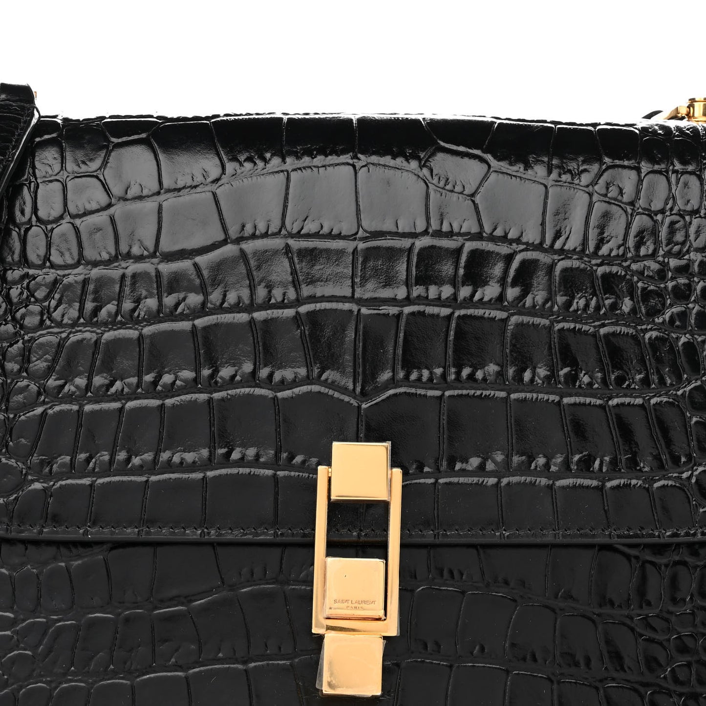 Calfskin Crocodile Embossed Carre Satchel Black