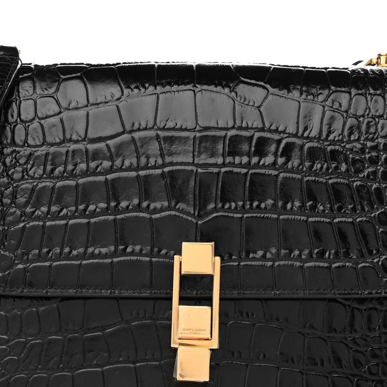 Saint Laurent Calfskin Crocodile Embossed Carre Satchel Black 8 of 10