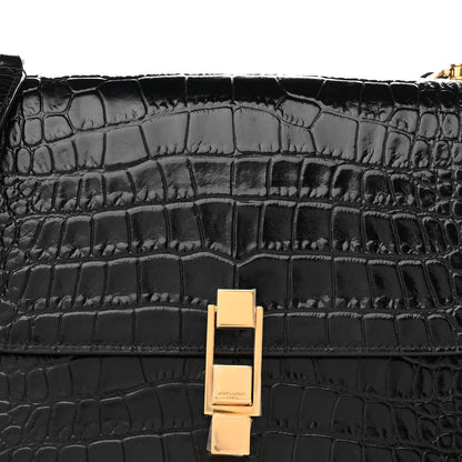 Saint Laurent Calfskin Crocodile Embossed Carre Satchel Black 8 of 10
