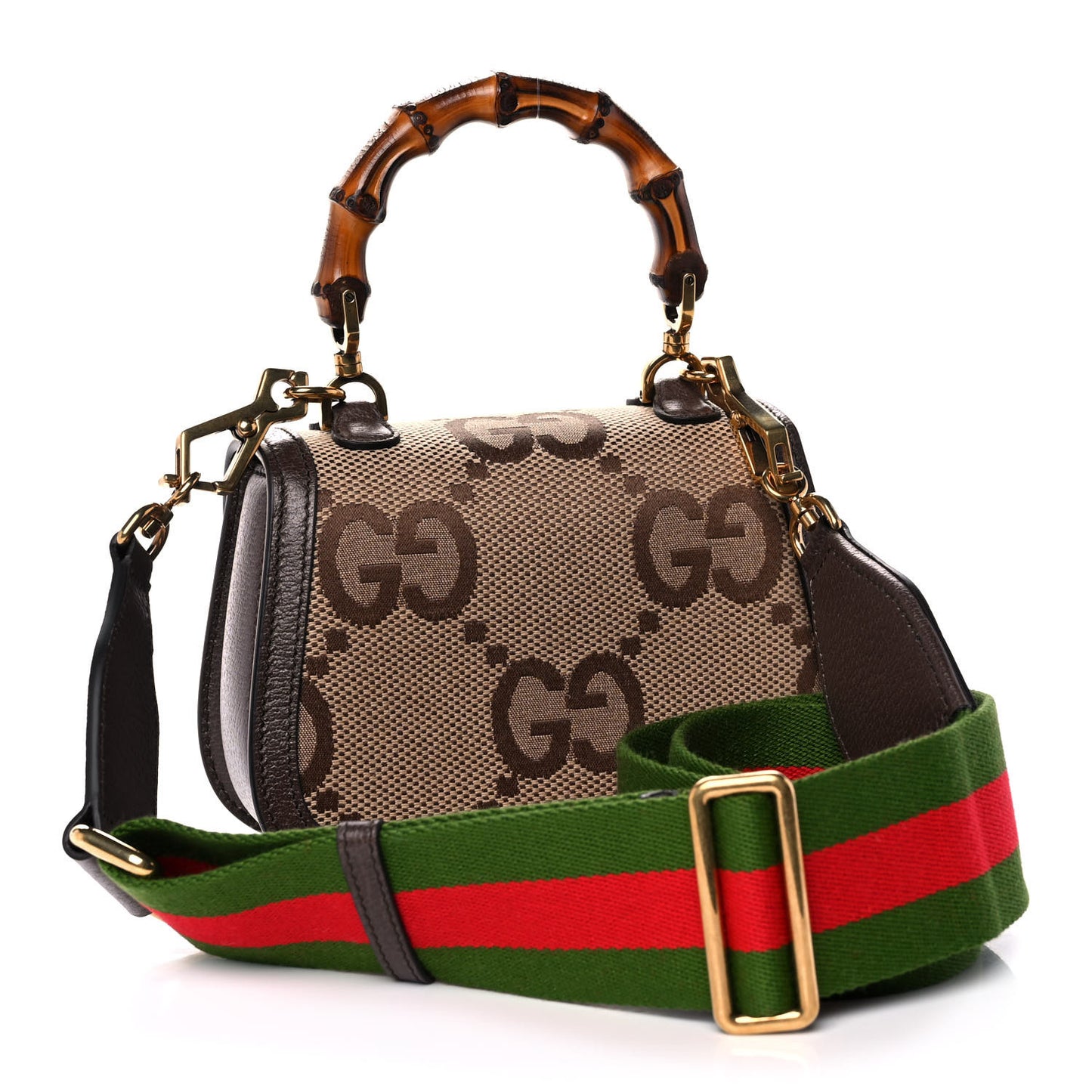 Monogram Jumbo GG Textured Dollar Calfskin Web Mini Bamboo 1947 Top Handle Bag Camel Ebony New Acero