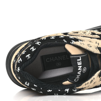 Chanel Nylon Suede Calfskin Printed CC Sneakers 41.5 Black Beige 6 of 8
