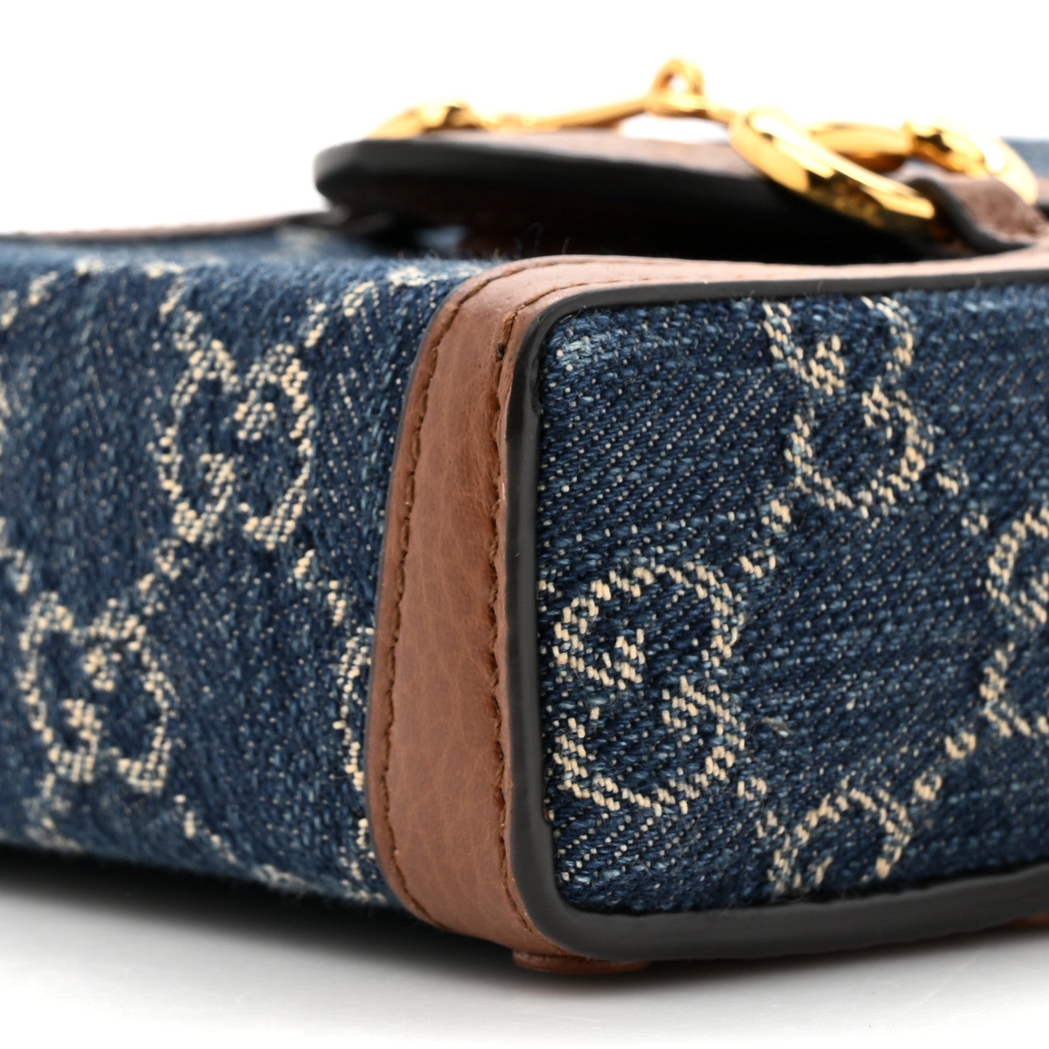 Gucci New Denim GG Monogram Dollar Calfskin Mini Horsebit 1955 Crossbody Bag Blue Tea Cuir Epilog 9 of 11