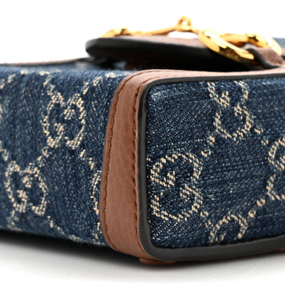Gucci New Denim GG Monogram Dollar Calfskin Mini Horsebit 1955 Crossbody Bag Blue Tea Cuir Epilog 9 of 11