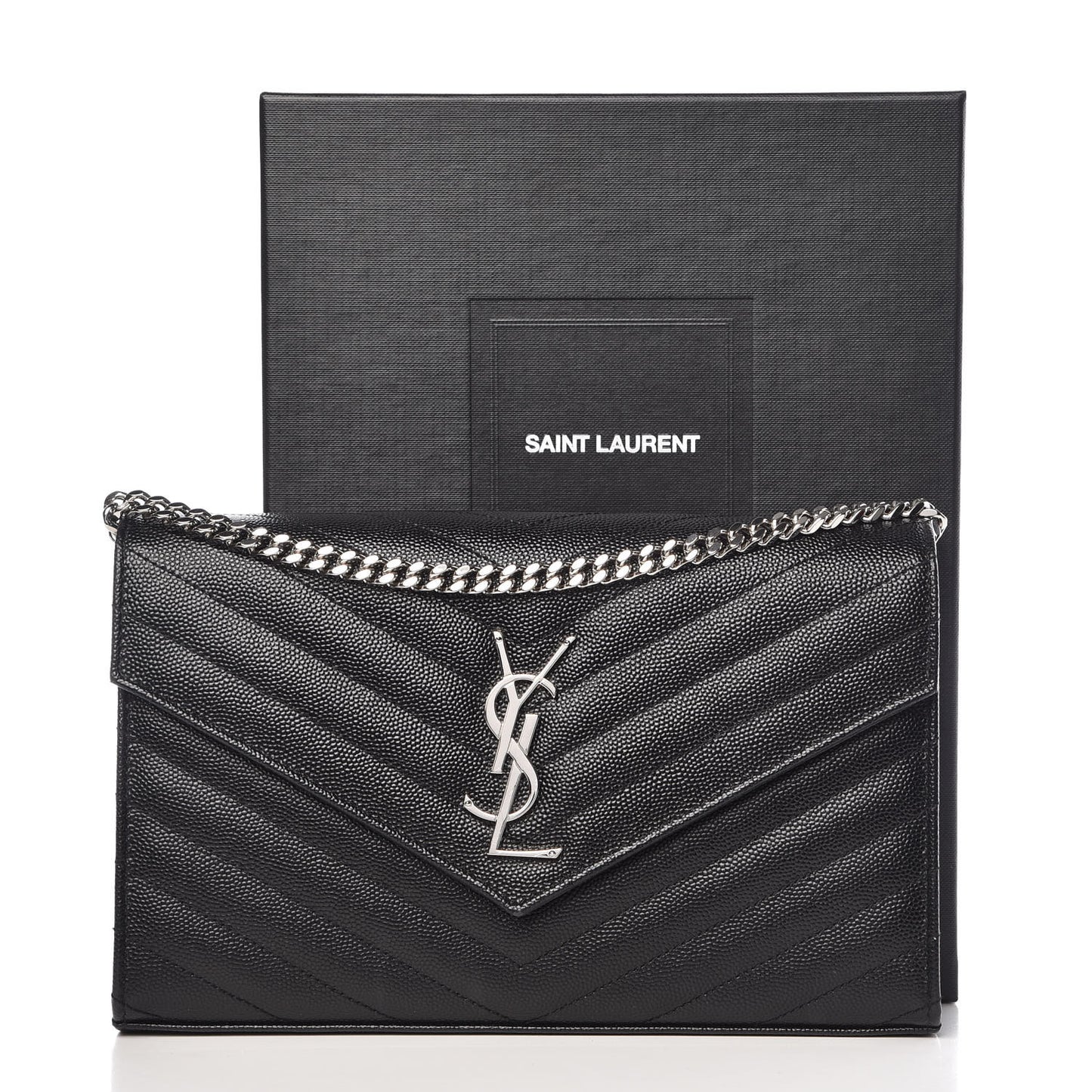 Grain De Poudre Matelasse Chevron Monogram Chain Wallet Black