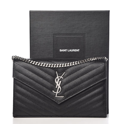 Saint Laurent Grain De Poudre Matelasse Chevron Monogram Chain Wallet Black 10 of 10