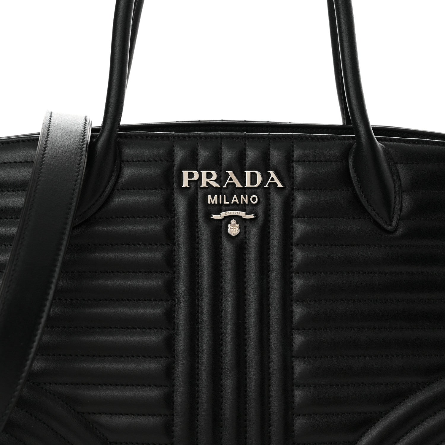 Prada Soft Calfskin Impunture Diagramme Tote Black 8 of 11