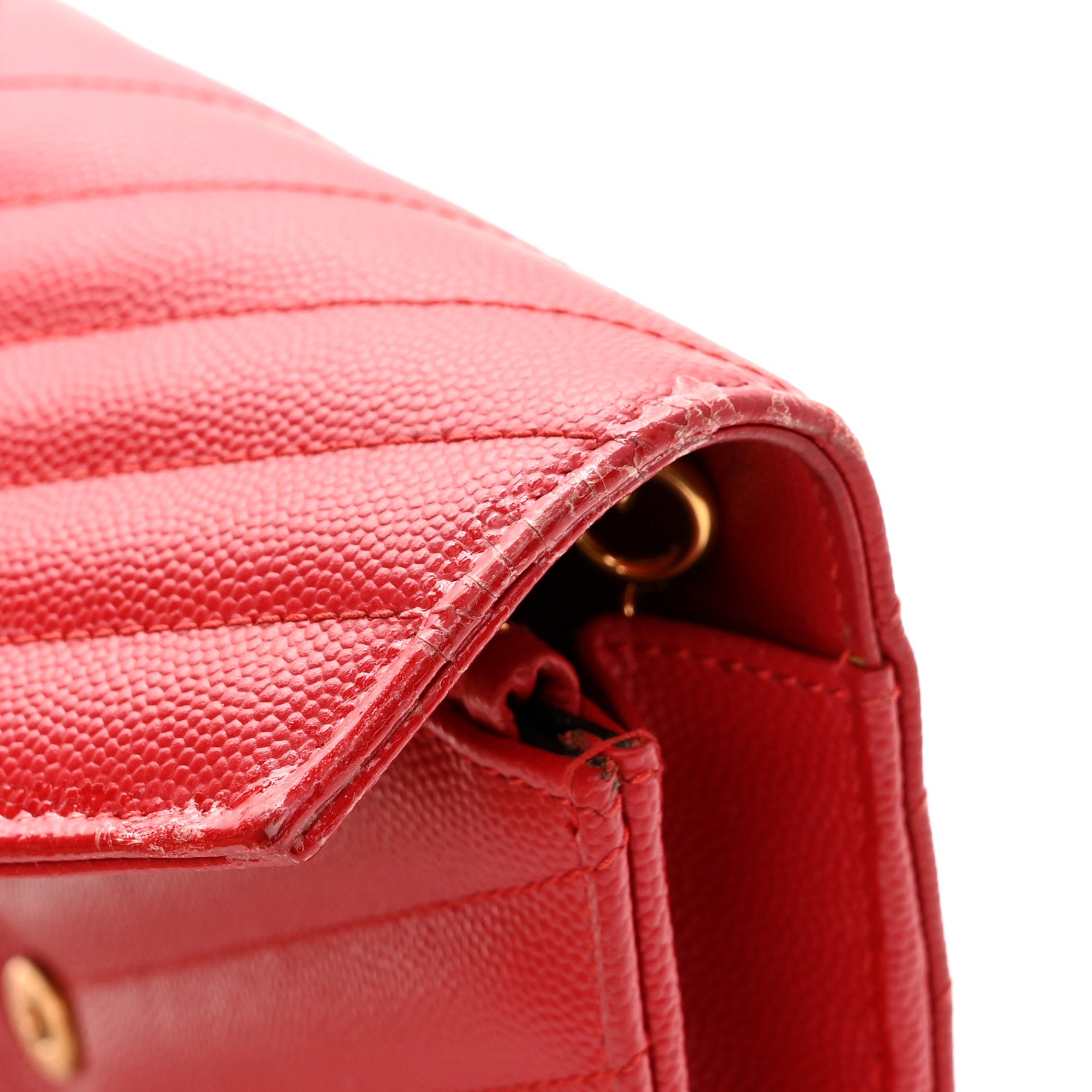 Saint Laurent Grain De Poudre Matelasse Chevron Monogram Envelope Chain Wallet New Red 14 of 14