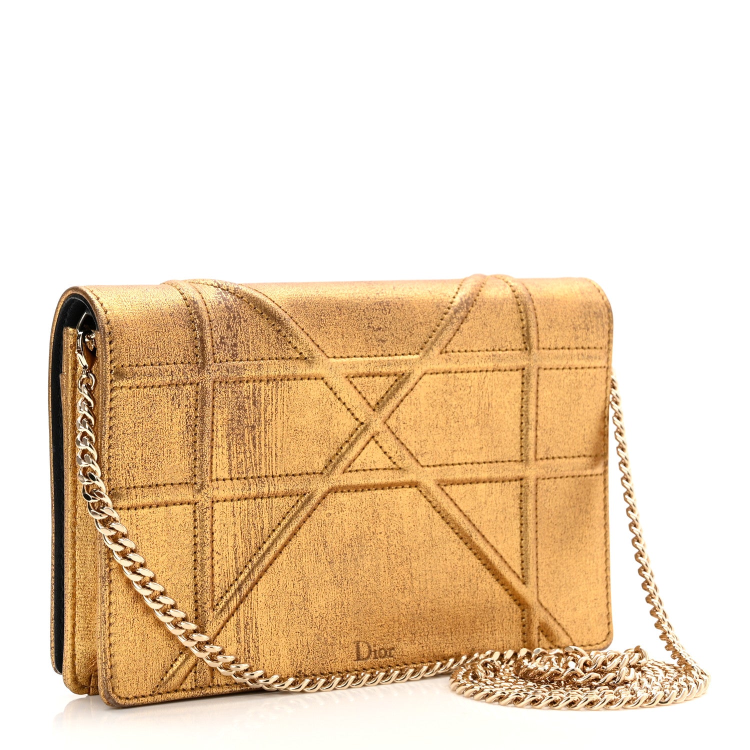 Christian Dior Metallic Brushed Calfskin Diorama Wallet on Chain Pouch Gold 3 of 11