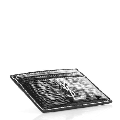 Saint Laurent Patent Tejus Lizard Calfskin Embossed Card Case Black 4 of 9