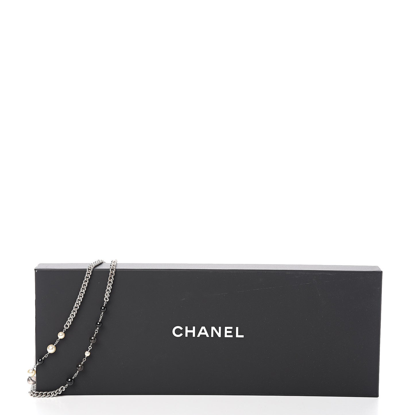 Pearl Crystal Bead CC Long Necklace Black