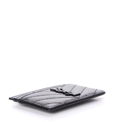 Saint Laurent Grain De Poudre Matelasse Chevron Monogram Credit Card Case Black 4 of 8