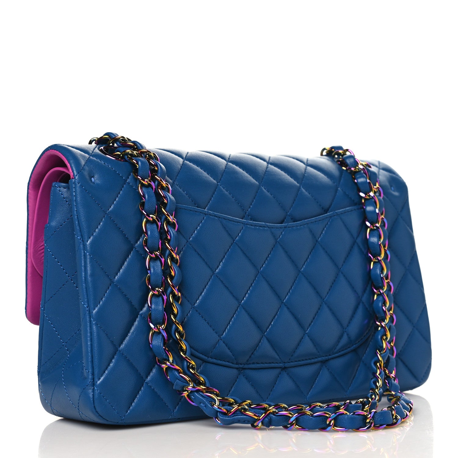 Chanel Lambskin Quilted Medium Double Flap Blue Pink 3 of 9