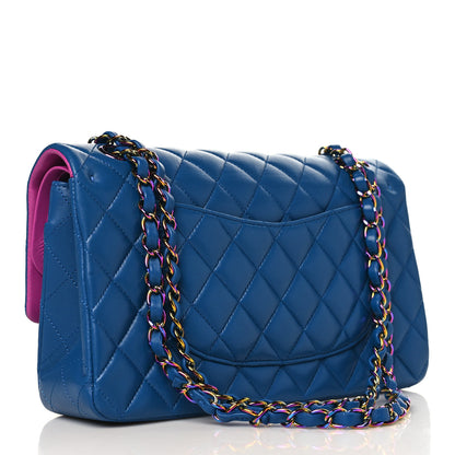 Chanel Lambskin Quilted Medium Double Flap Blue Pink 3 of 9