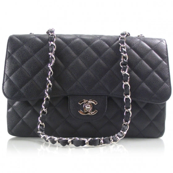 Caviar JUMBO Classic Flap Dark Navy Blue