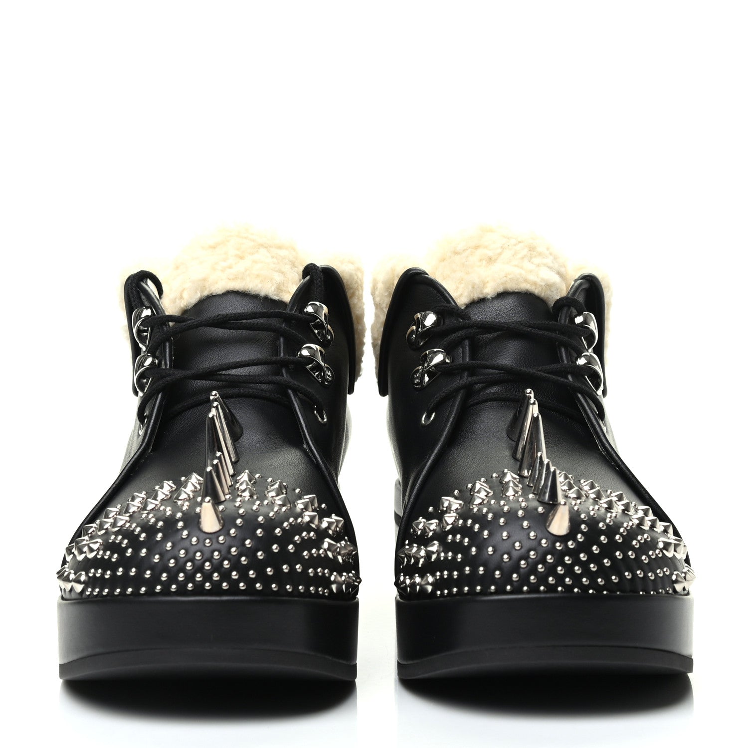 Gucci Calfskin Faux Shearling Studded Victor Ankle Boots 38.5 Black Mystic White 2 of 8
