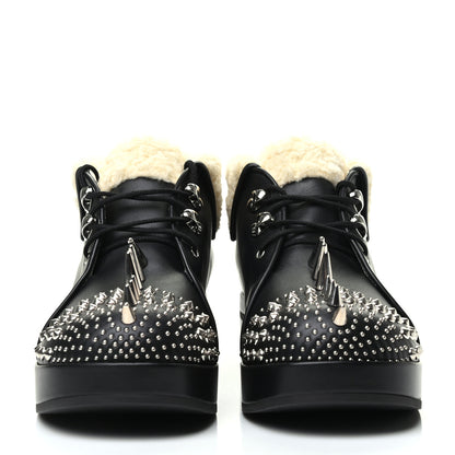 Gucci Calfskin Faux Shearling Studded Victor Ankle Boots 38.5 Black Mystic White 2 of 8