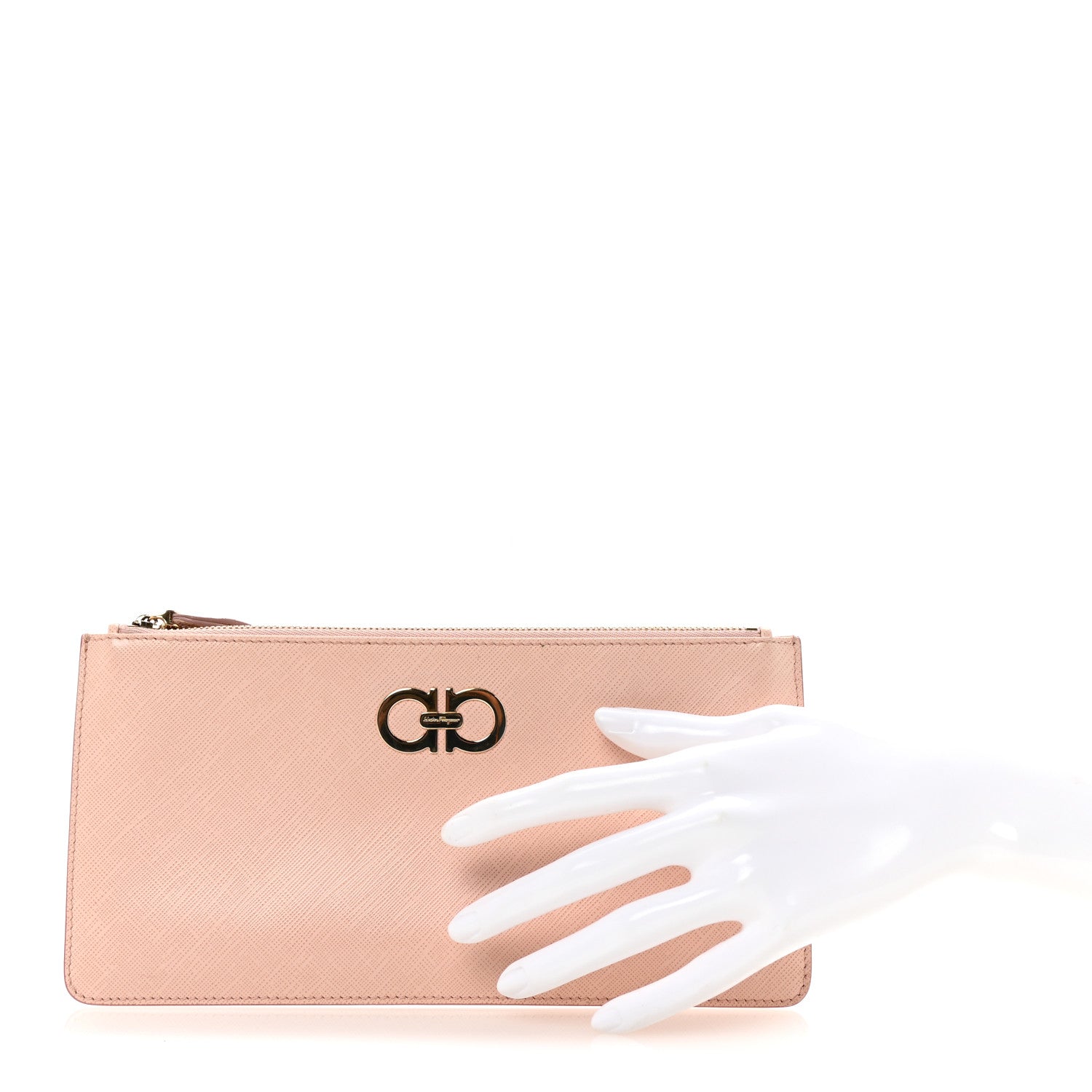 Salvatore Ferragamo Pebble Calfskin Gancini Zip Wristlet Bonbon 2 of 7