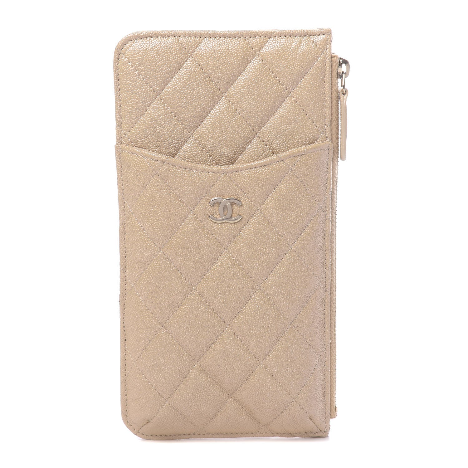 Chanel Iridescent Caviar Quilted Classic Flat Wallet Pouch Beige 1 of 6