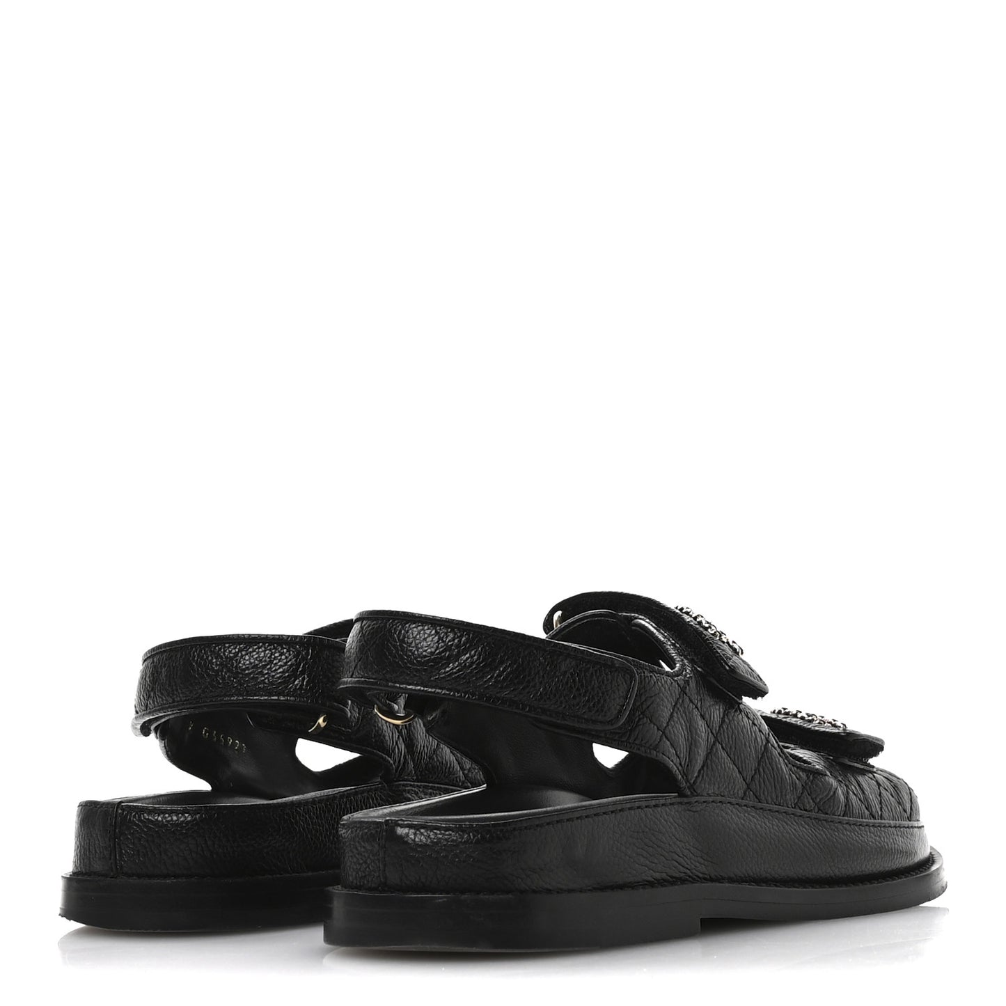 Grained Calfskin Velcro Dad Sandals 36 Black